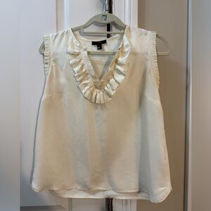 J. Crew Cream Ruffle sleeveless silk top